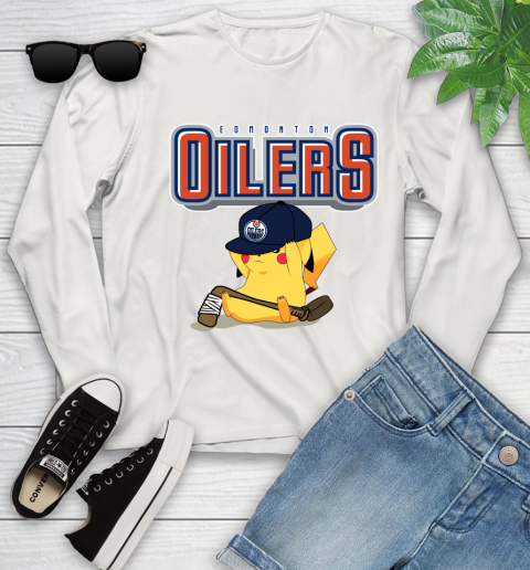 NHL Pikachu Hockey Sports Edmonton Oilers Youth Long Sleeve 12