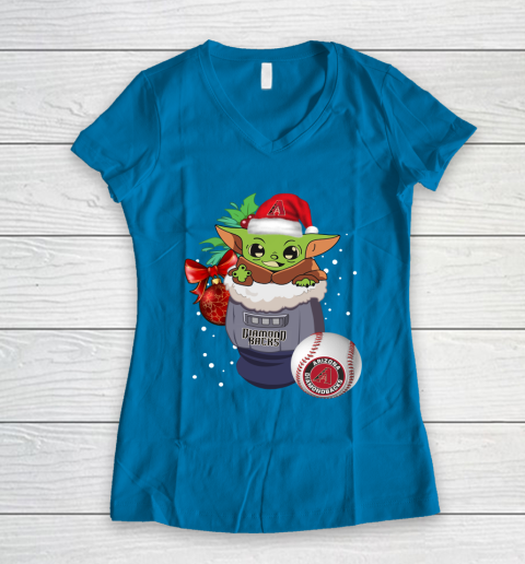 Arizona Diamondbacks Christmas Baby Yoda Star Wars Funny Happy MLB Women's V-Neck T-Shirt 7