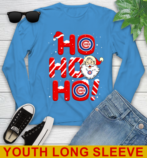 Chicago Cubs MLB Baseball Ho Ho Ho Santa Claus Merry Christmas Shirt Youth Long Sleeve 8