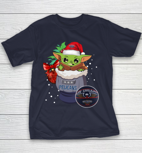 New Orleans Pelicans Christmas Baby Yoda Star Wars Funny Happy NBA Youth T-Shirt 4