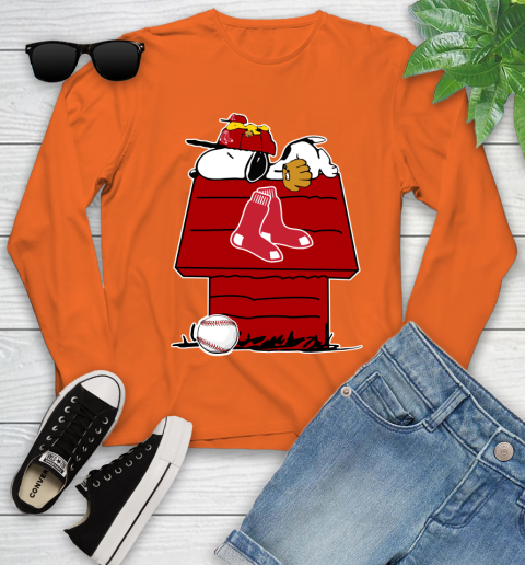 MLB Boston Red Sox Snoopy Woodstock The Peanuts Movie Baseball T Shirt Youth Long Sleeve 4