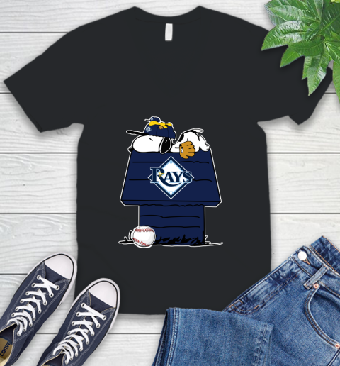 MLB Tampa Bay Rays Snoopy Woodstock The Peanuts Movie Baseball T Shirt V-Neck T-Shirt 2