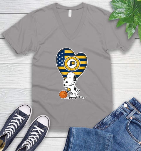 Indiana Pacers NBA Basketball The Peanuts Movie Adorable Snoopy V-Neck T-Shirt 4
