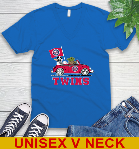 MLB Baseball Minnesota Twins Darth Vader Baby Yoda Driving Star Wars Shirt V-Neck T-Shirt 6