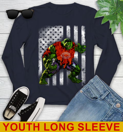 Chicago Bears Hulk Marvel Avengers NFL Football American Flag Youth Long Sleeve 2