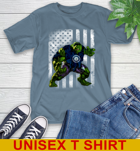 Seattle Mariners Hulk Marvel Avengers MLB Baseball American Flag T-Shirt 8