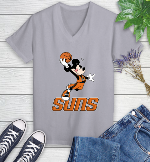 NBA Basketball Phoenix Suns Cheerful Mickey Mouse Shirt Women's V-Neck T-Shirt 4