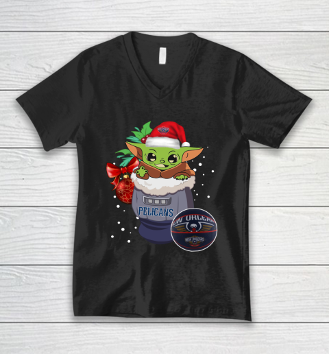 New Orleans Pelicans Christmas Baby Yoda Star Wars Funny Happy NBA V-Neck T-Shirt