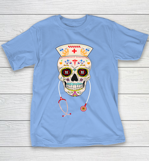 Nurse Sugar Skull Shirt Halloween Day Of The Dead Dia De Los Youth T-Shirt 8