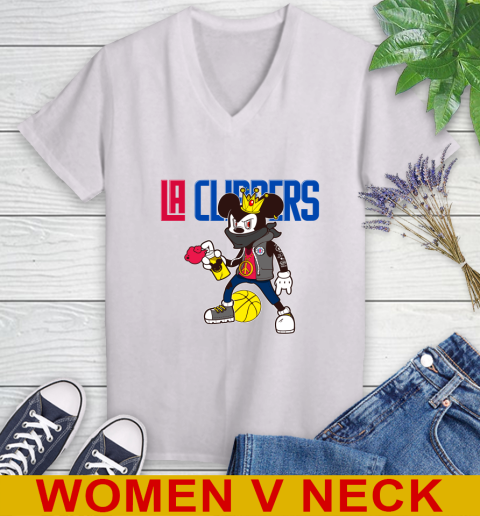 LA Clippers NBA Basketball Mickey Peace Sign Sports Women's V-Neck T-Shirt