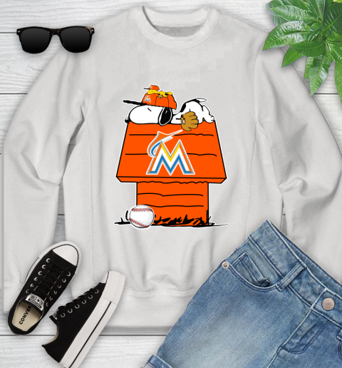 MLB Miami Marlins Snoopy Woodstock The Peanuts Movie Baseball T Shirt Youth Sweatshirt