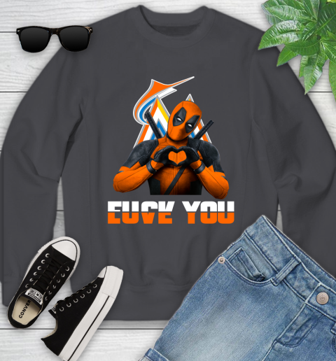MLB Miami Marlins Deadpool Love You Fuck You Baseball Sports Youth Sweatshirt 5
