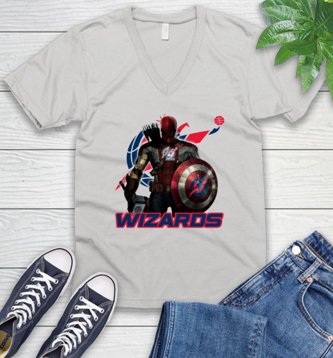Washington Wizards NBA Basketball Captain America Thor Spider Man Hawkeye Avengers V-Neck T-Shirt