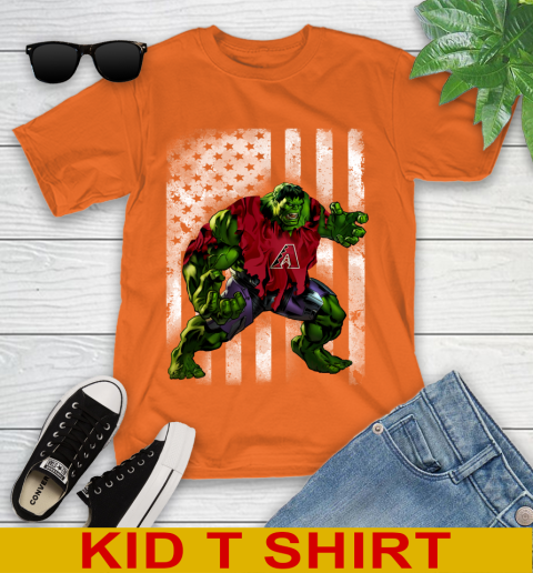 Arizona Diamondbacks Hulk Marvel Avengers MLB Baseball American Flag Youth T-Shirt 8