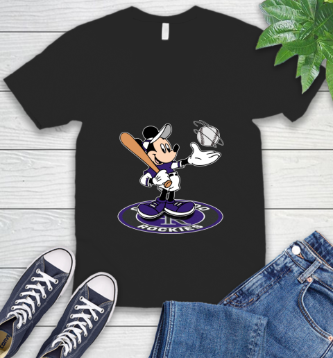 MLB Baseball Colorado Rockies Cheerful Mickey Disney Shirt V-Neck T-Shirt