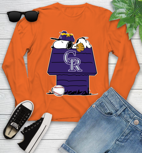 MLB Colorado Rockies Snoopy Woodstock The Peanuts Movie Baseball T Shirt Youth Long Sleeve 4