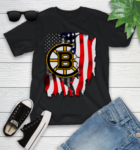 Boston Bruins NHL Hockey American Flag Youth T-Shirt