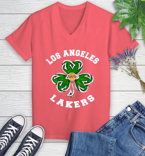 NBA Los Angeles Lakers Three Leaf Clover St Patrick's Day Basketball Sports Women's V-Neck T-Shirt 6