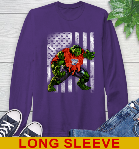 Oklahoma City Thunder Hulk Marvel Avengers NBA Basketball American Flag Long Sleeve T-Shirt 6 Oklahoma City Thunder Hulk Marvel Avengers NBA Basketball American Flag Long Sleeve T-Shirt - Image 6