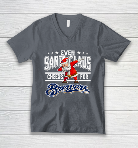 Milwaukee Brewers Even Santa Claus Cheers For Christmas MLB V-Neck T-Shirt 4