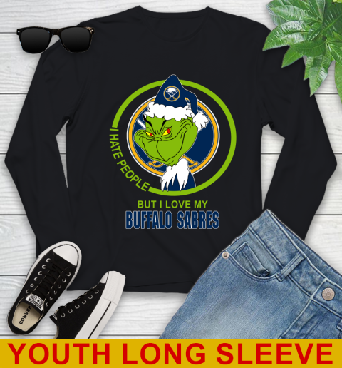 Buffalo Sabres NHL Christmas Grinch I Hate People But I Love My Favorite Hockey Team Youth Long Sleeve 2