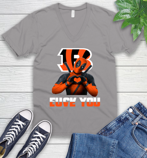 NHL Cincinnati Bengals Deadpool Love You Fuck You Football Sports V-Neck T-Shirt 3