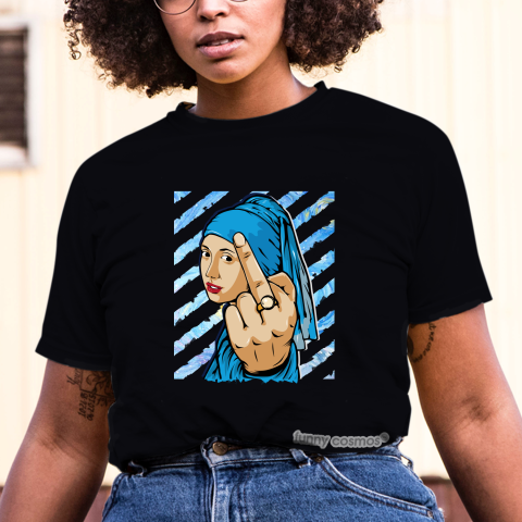 Air Jordan 11 UNC Lows Matching Sneaker Tshirt The Girl With The Pearl Earing Middle Finger Blue and White Jordan Shirt