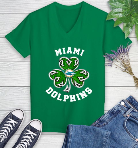 NFL Miami Dolphins Three Leaf Clover St Patrick's Day Football Sports Women's V-Neck T-Shirt 5