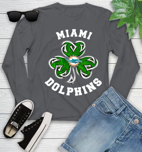 NFL Miami Dolphins Three Leaf Clover St Patrick's Day Football Sports Youth Long Sleeve 9