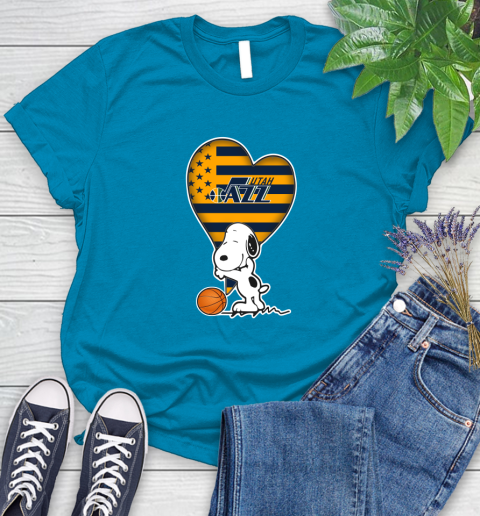 Utah Jazz NBA Basketball The Peanuts Movie Adorable Snoopy Women's T-Shirt 7