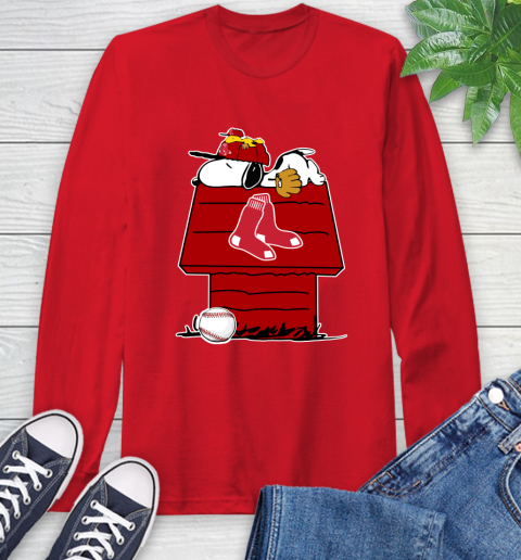 MLB Boston Red Sox Snoopy Woodstock The Peanuts Movie Baseball T Shirt Long Sleeve T-Shirt 10