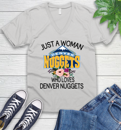 NBA Just A Woman Who Loves Denver Nuggets Basketball Sports V-Neck T-Shirt