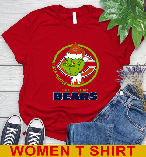 Chicago Bears NFL Christmas Grinch I Hate People But I Love My Favorite Football Team Women's T-Shirt 10