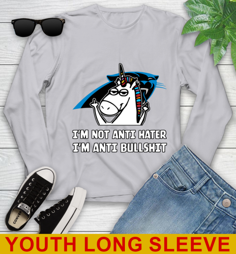 Carolina Panthers NFL Football Unicorn I'm Not Anti Hater I'm Anti Bullshit Youth Long Sleeve 6