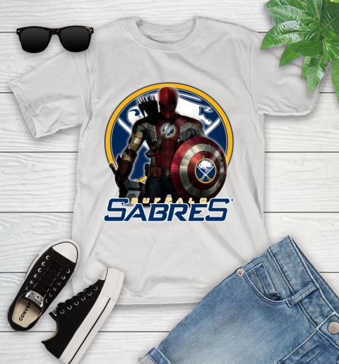 NHL Captain America Thor Spider Man Hawkeye Avengers Endgame Hockey Buffalo Sabres Youth T-Shirt