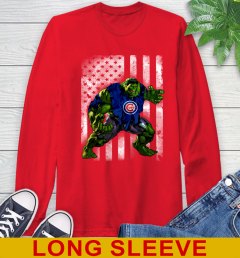 Chicago Cubs Hulk Marvel Avengers MLB Baseball American Flag Long Sleeve T-Shirt 12