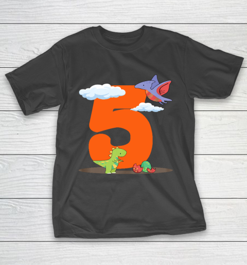 Kids 5th Birthday Dinosaur Gift T-Shirt For 5 Year Old Kids 5th Birthday Dinosaur Gift T-Shirt For 5 Year Old