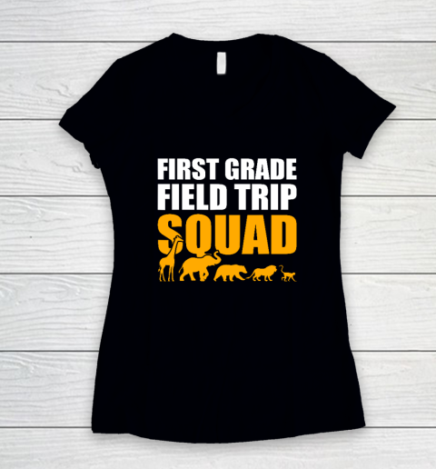 First Grade Field Trip Squad 1st Grade Zoo Crew Safari Women's V-Neck T-Shirt