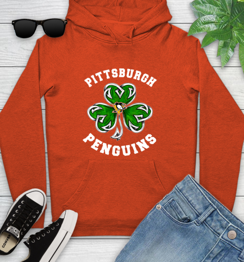 NHL Pittsburgh Penguins Three Leaf Clover St Patrick's Day Hockey Sports Youth Hoodie 4