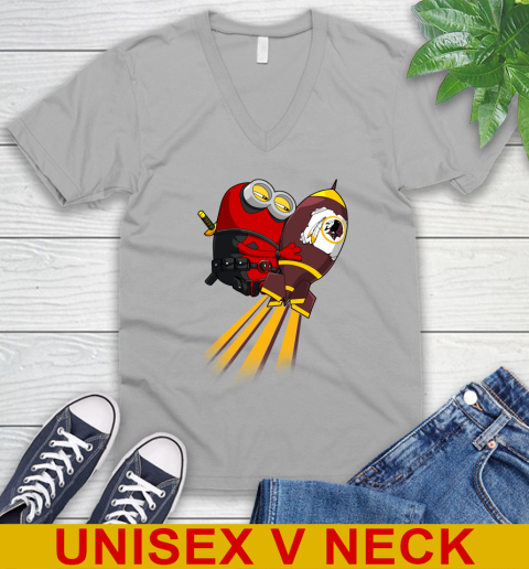 NFL Football Washington Redskins Deadpool Minion Marvel Shirt V-Neck T-Shirt 3