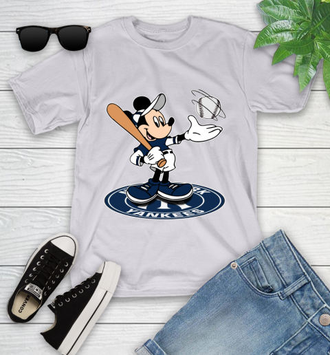 MLB Baseball New York Yankees Cheerful Mickey Disney Shirt Youth T-Shirt 4