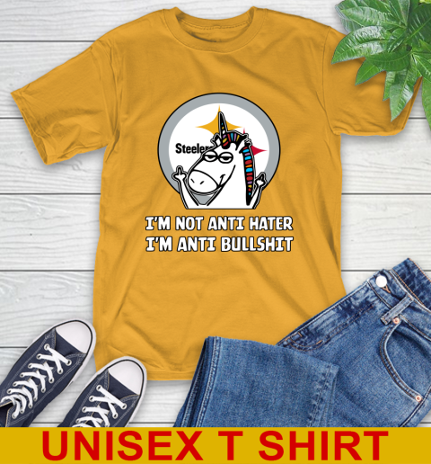 Pittsburgh Steelers NFL Football Unicorn I'm Not Anti Hater I'm Anti Bullshit T-Shirt 3