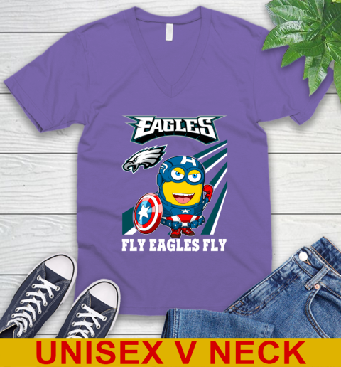 NFL Football Philadelphia Eagles Captain America Marvel Avengers Minion Shirt V-Neck T-Shirt 8