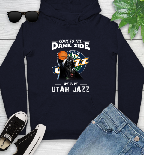 NBA Come To The Dark Side We Have Utah Jazz Star Wars Darth Vader Basketball Youth Hoodie 3