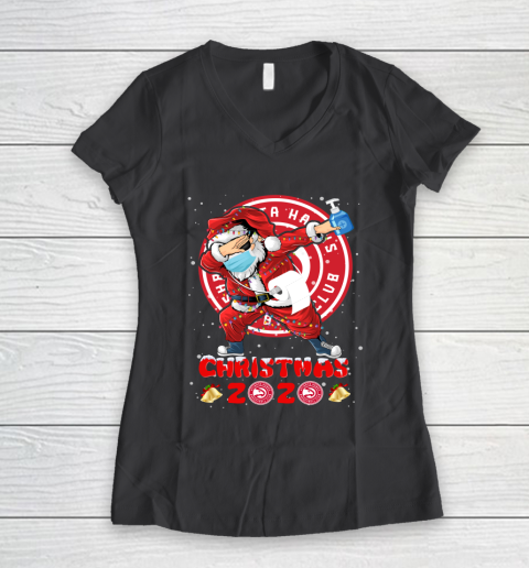 Atlanta Hawks Funny Santa Claus Dabbing Christmas 2020 NBA Women's V-Neck T-Shirt 6