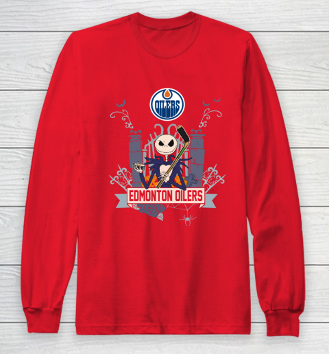NHL Edmonton Oilers Hockey Jack Skellington Halloween Long Sleeve T-Shirt 7