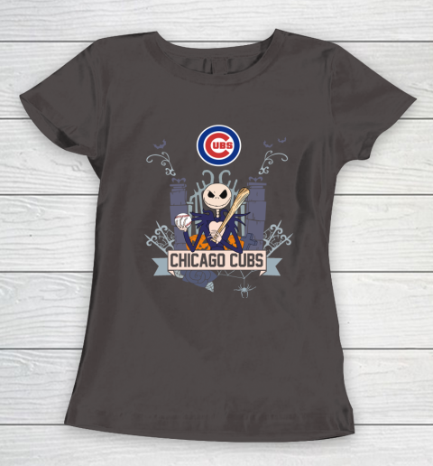 MLB Chicago Cubs Baseball Jack Skellington Halloween Women's T-Shirt 7