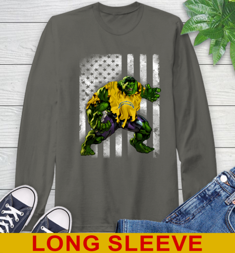 Los Angeles Chargers Hulk Marvel Avengers NFL Football American Flag Long Sleeve T-Shirt 10