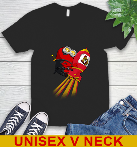 NHL Hockey Ottawa Senators Deadpool Minion Marvel Shirt V-Neck T-Shirt