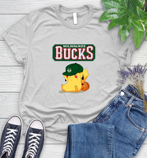 NBA Pikachu Basketball Sports Milwaukee Bucks Women's T-Shirt